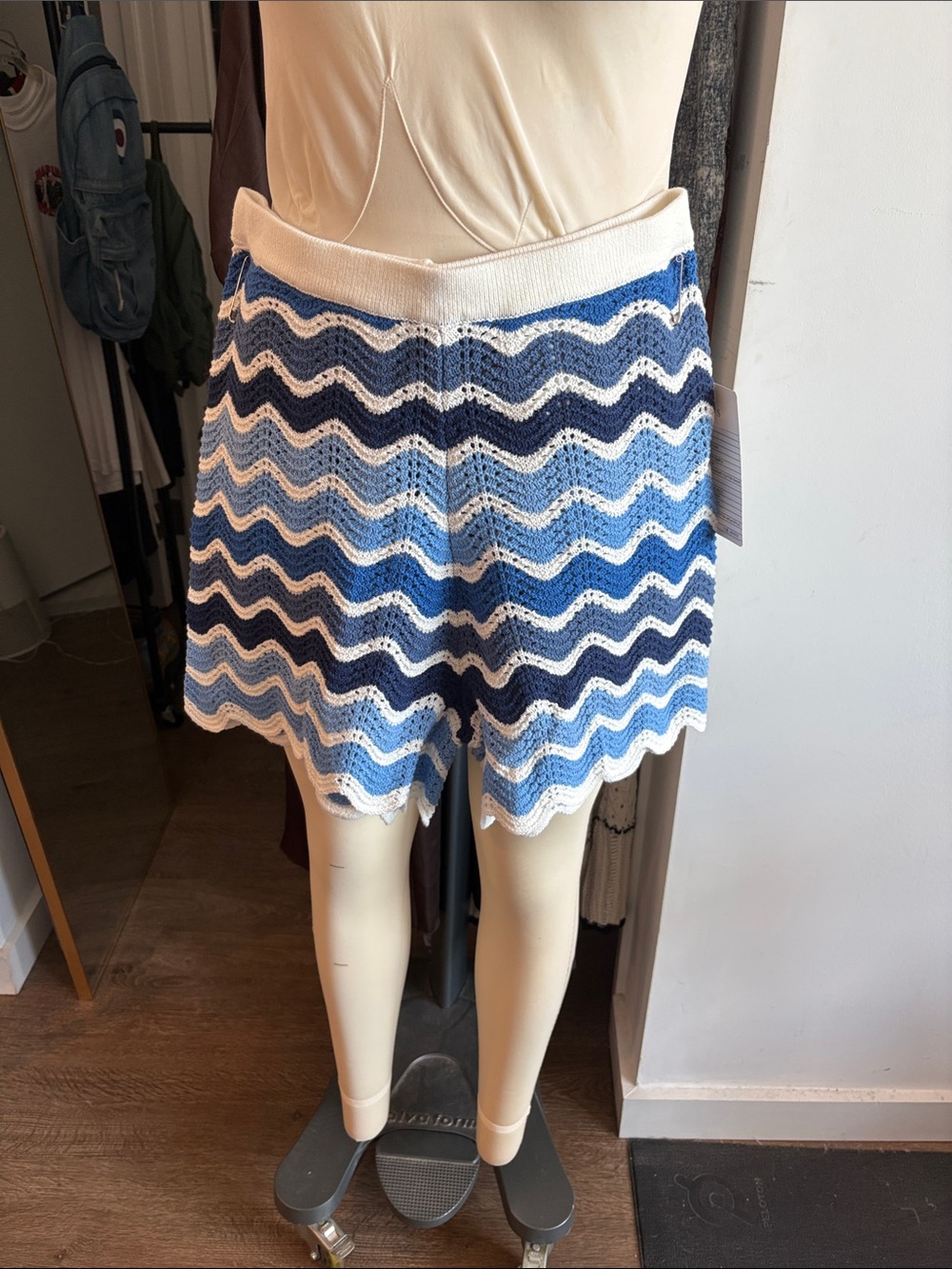 Talbots Blue and White Chevron Knit Shorts